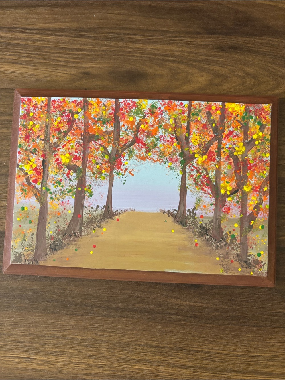 Autumn Grove Wood Painting with Warm Fall Colors 9x7